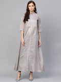Ahalyaa Women Grey & Silver Printed A-Line Kurta | Grocsy