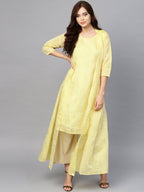 Ahalyaa Yellow Metallic Printed Koti Style Kurta For Women | Grocsy