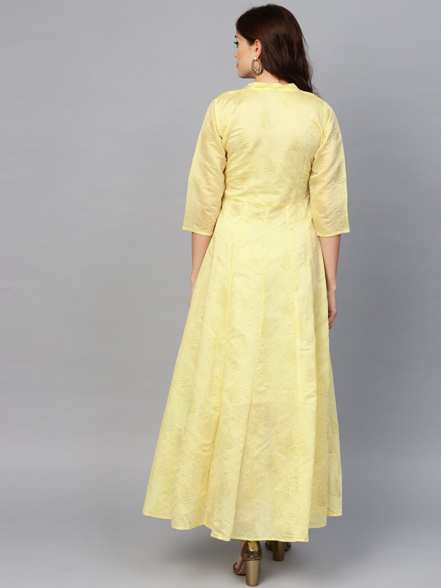 Ahalyaa Yellow Metallic Printed Koti Style Kurta For Women | Grocsy