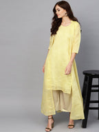 Ahalyaa Yellow Metallic Printed Koti Style Kurta For Women | Grocsy