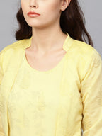 Ahalyaa Yellow Metallic Printed Koti Style Kurta For Women | Grocsy