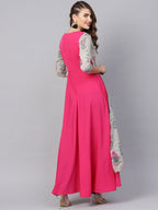 Ahalyaa Grey & Pink Floral Print Layered Anarkali Kurta | Grocsy