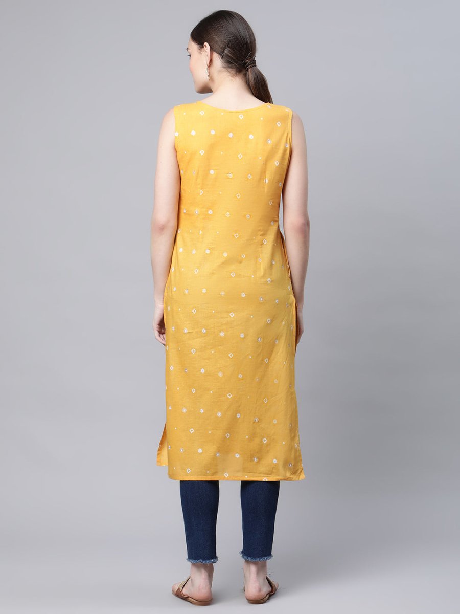 Ahalyaa Women's Mustard Pure Cotton Printed Kurta | Grocsy