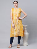 Ahalyaa Women's Mustard Pure Cotton Printed Kurta | Grocsy
