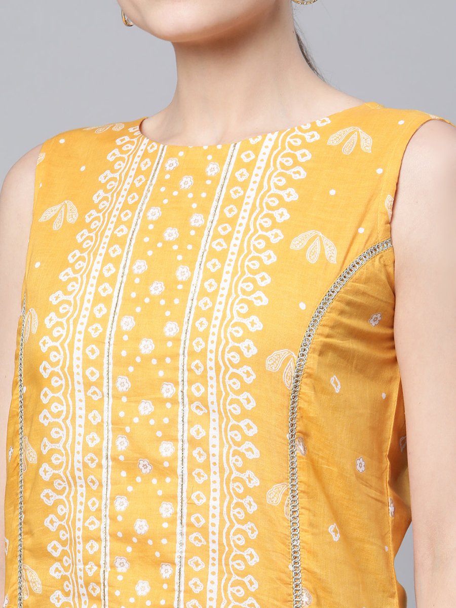 Ahalyaa Women's Mustard Pure Cotton Printed Kurta | Grocsy