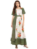 Ahalyaa Cotton Floral Attached Dupatta With Belt Flared Kurta | Grocsy