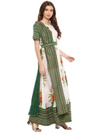 Ahalyaa Cotton Floral Attached Dupatta With Belt Flared Kurta | Grocsy