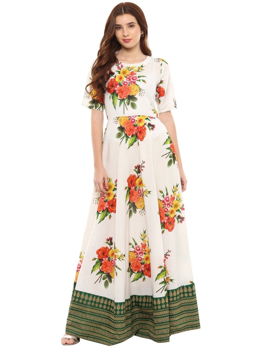 Ahalyaa Printed Pure Cotton Blend Flared Beautiful Kurta Dress | Grocsy