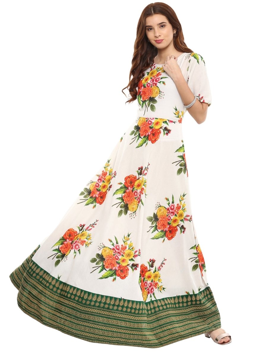 Ahalyaa Printed Pure Cotton Blend Flared Beautiful Kurta Dress | Grocsy