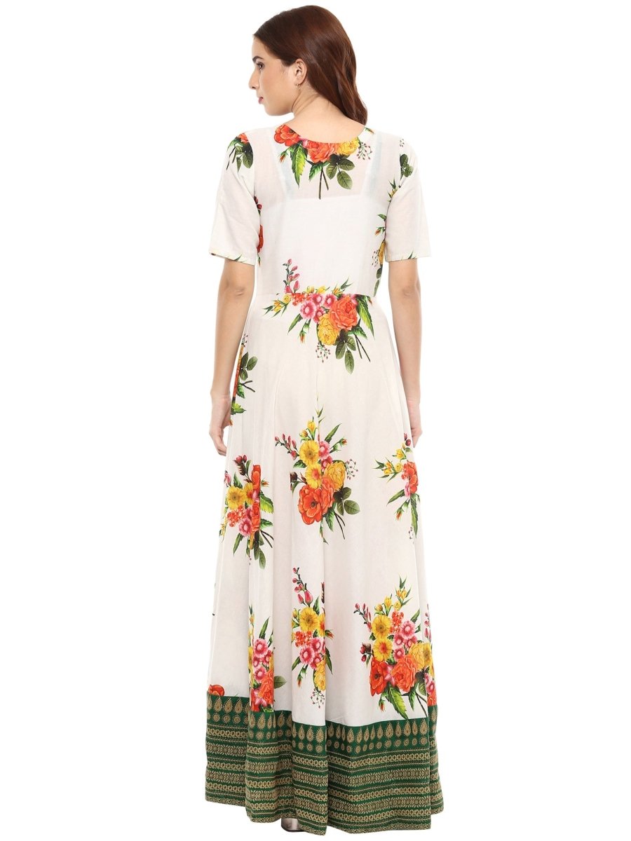 Ahalyaa Printed Pure Cotton Blend Flared Beautiful Kurta Dress | Grocsy