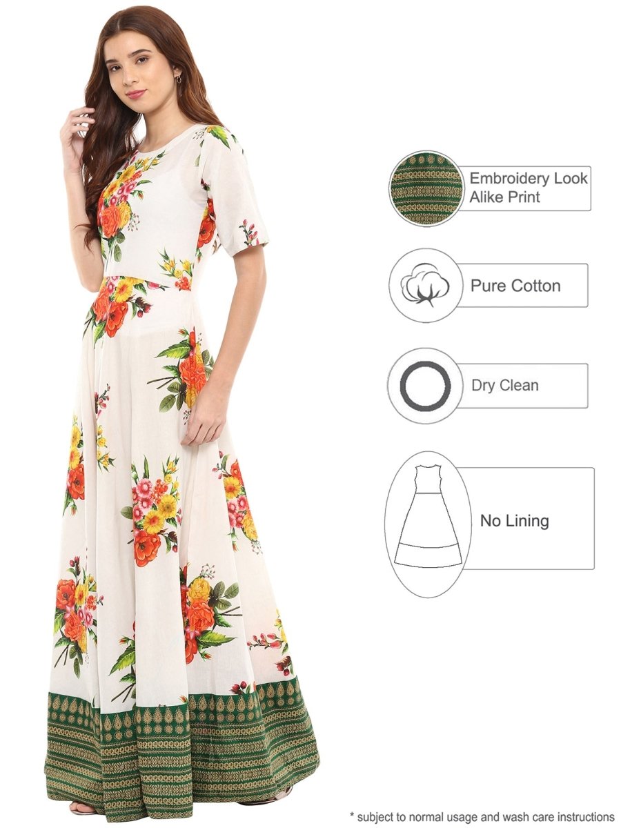 Ahalyaa Printed Pure Cotton Blend Flared Beautiful Kurta Dress | Grocsy