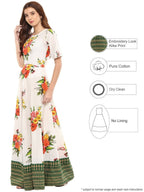 Ahalyaa Printed Pure Cotton Blend Flared Beautiful Kurta Dress | Grocsy