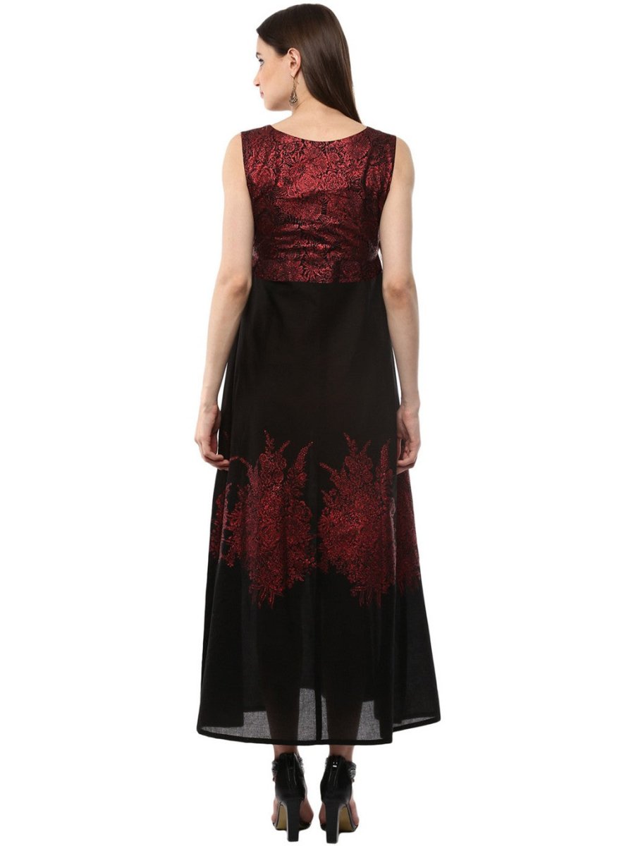 Ahalyaa Women Black and Red Indo western Cotton Blend Kalidar Kurta | Grocsy