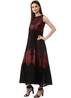 Ahalyaa Women Black and Red Indo western Cotton Blend Kalidar Kurta | Grocsy