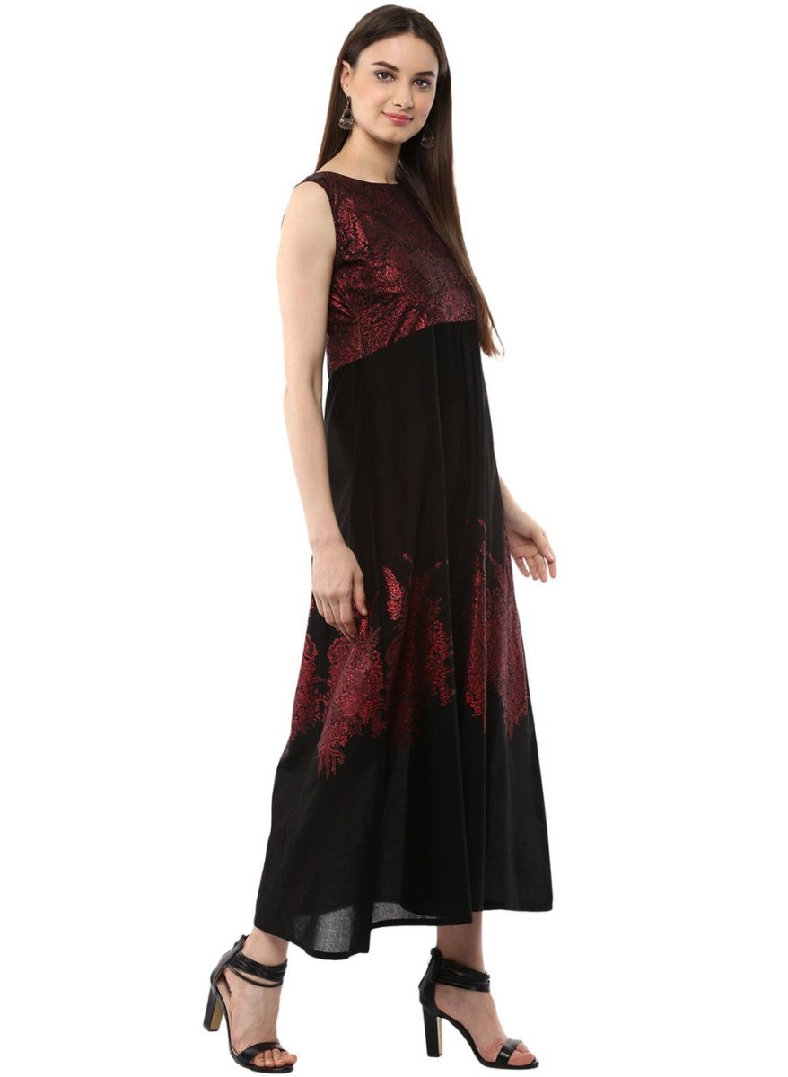 Ahalyaa Women Black and Red Indo western Cotton Blend Kalidar Kurta | Grocsy