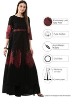 Ahalyaa Black & Red Cotton Blend Floor Length Anarkali Kurta Dress | Grocsy