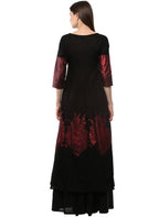 Ahalyaa Black & Red Cotton Blend Floor Length Anarkali Kurta Dress | Grocsy