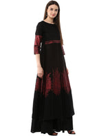 Ahalyaa Black & Red Cotton Blend Floor Length Anarkali Kurta Dress | Grocsy