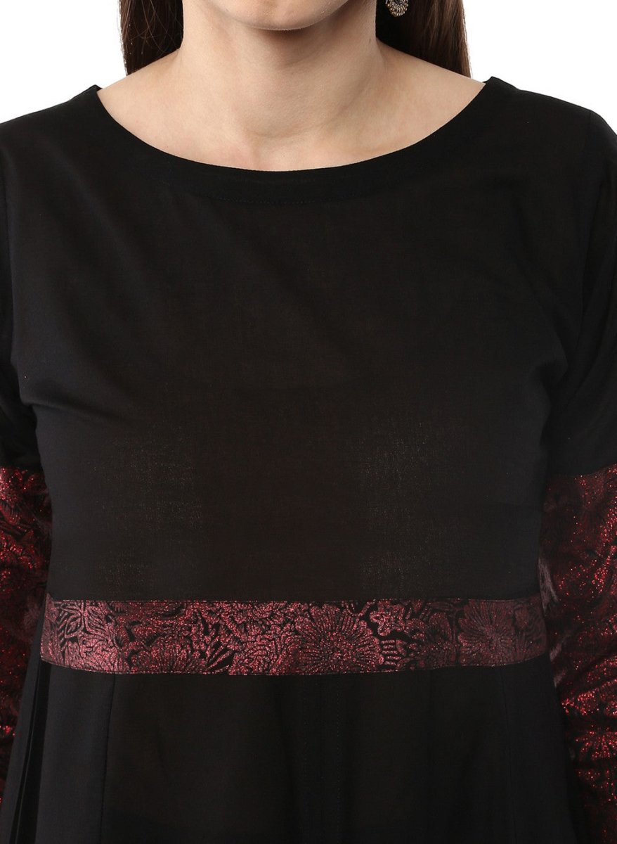 Ahalyaa Black & Red Cotton Blend Floor Length Anarkali Kurta Dress | Grocsy