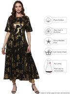 Ahalyaa Black Floor Length Cotton Blend Anarkali With Gold Print | Grocsy