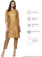 Ahalyaa Short Beige Cotton Blend Kurta With Metallic Gold Chevron Print | Grocsy