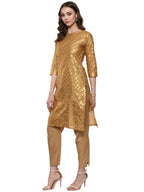 Ahalyaa Short Beige Cotton Blend Kurta With Metallic Gold Chevron Print | Grocsy