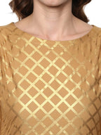 Ahalyaa Short Beige Cotton Blend Kurta With Metallic Gold Chevron Print | Grocsy
