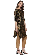 Ahalyaa Women Classic Black Cotton Blend Short Kurta with Metallic Print | Grocsy