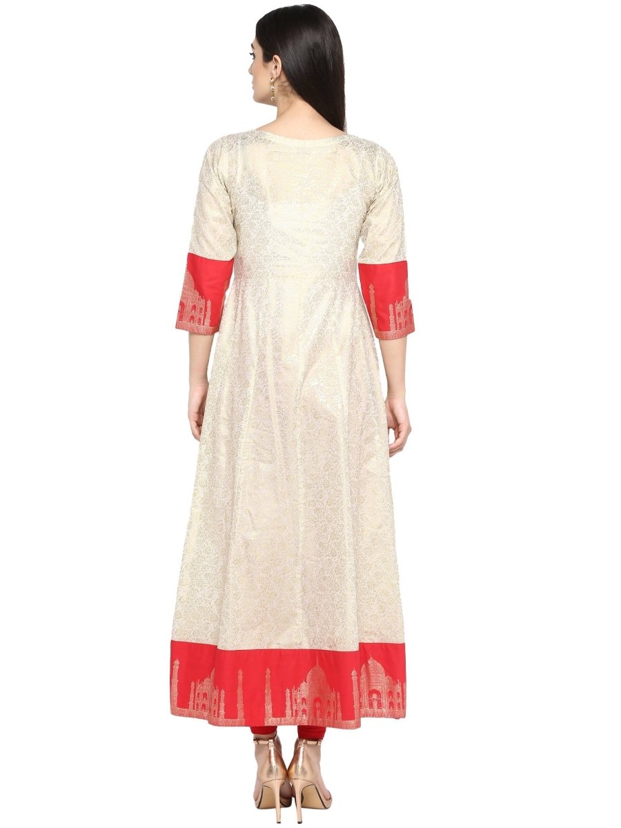 Ahalyaa Off White & Red Gold Printed Anarkali | Grocsy