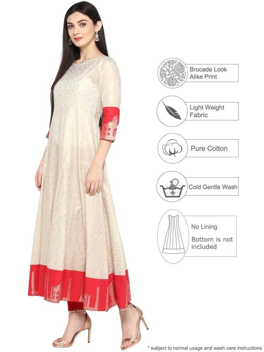 Ahalyaa Off White & Red Gold Printed Anarkali | Grocsy