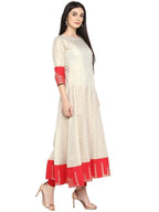 Ahalyaa Off White & Red Gold Printed Anarkali | Grocsy