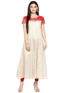 Ahalyaa Red & Off White Metallic Print Beautiful Anarkali Kurta | Grocsy