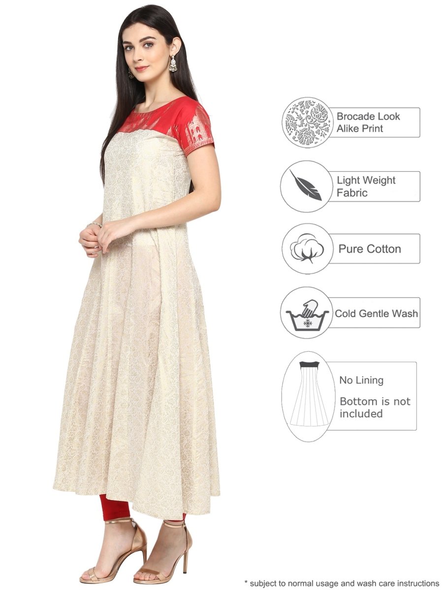 Ahalyaa Red & Off White Metallic Print Beautiful Anarkali Kurta | Grocsy