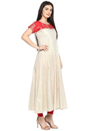 Ahalyaa Red & Off White Metallic Print Beautiful Anarkali Kurta | Grocsy
