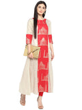 Ahalyaa Taj Mahal Print and Brocade Look Off White & Red Kurta | Grocsy