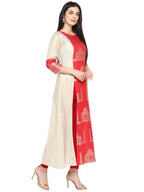 Ahalyaa Taj Mahal Print and Brocade Look Off White & Red Kurta | Grocsy