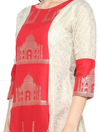 Ahalyaa Taj Mahal Print and Brocade Look Off White & Red Kurta | Grocsy