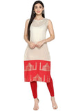 Ahalyaa Off White & Red Metallic Printed Straight Cotton Blend Kurta | Grocsy