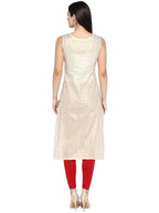 Ahalyaa Off White & Red Metallic Printed Straight Cotton Blend Kurta | Grocsy