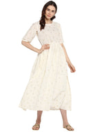 Ahalyaa Women White Printed Fit and Flare Dress | Grocsy