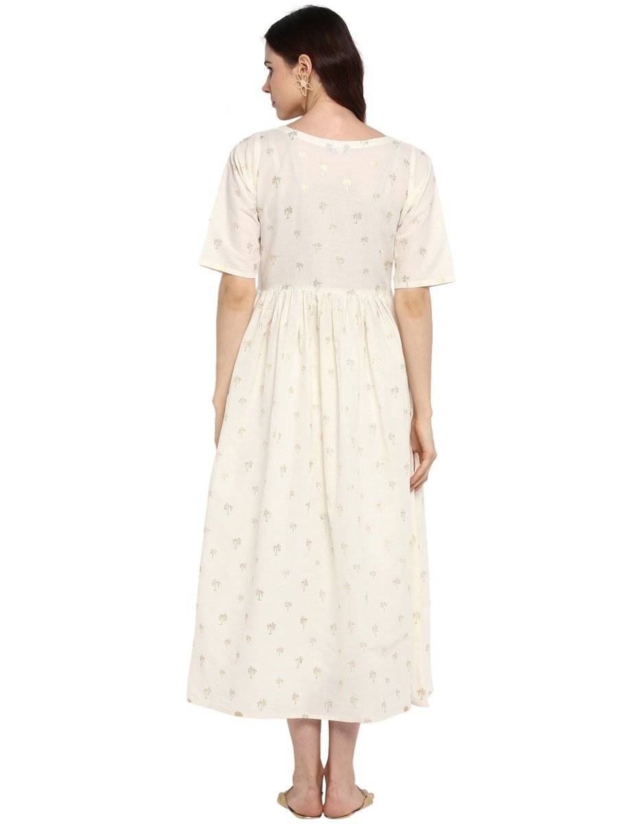 Ahalyaa Women White Printed Fit and Flare Dress | Grocsy