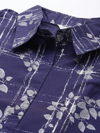 Ahalyaa Women Navy Blue & Silver Printed Pathani Kurta | Grocsy