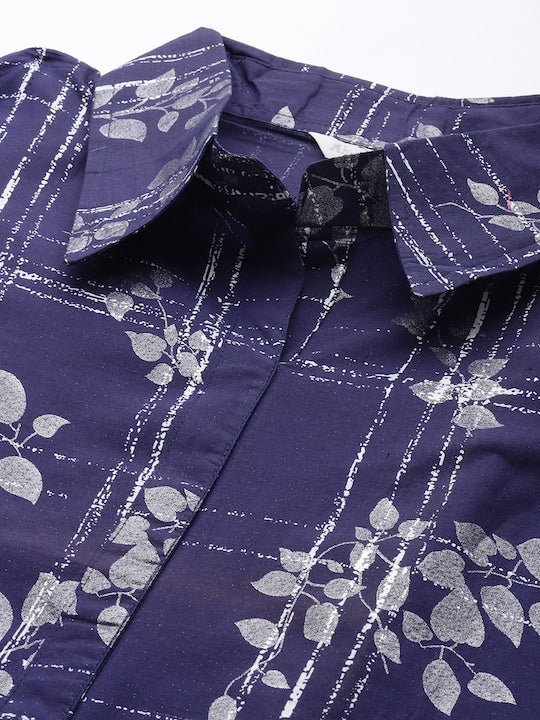 Ahalyaa Women Navy Blue & Silver Printed Pathani Kurta | Grocsy