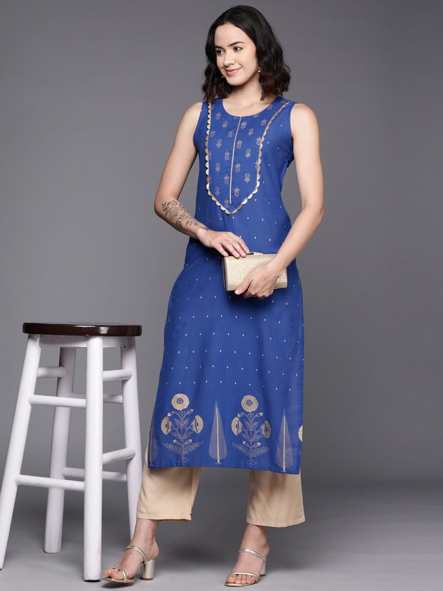Ahalyaa Floral Printed Gotta Patti Pure Cotton Kurta | Grocsy
