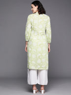 Ahalyaa Floral Printed Zari Mandarin Collar Puff Sleeves Pure Cotton Kurta | Grocsy