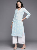 Ahalyaa Floral Printed Zari Pure Cotton Kurta | Grocsy