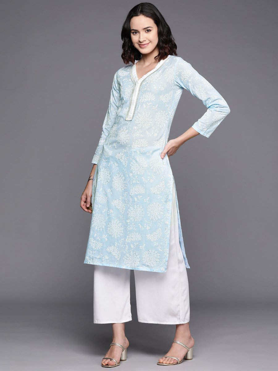 Ahalyaa Floral Printed Zari Pure Cotton Kurta | Grocsy