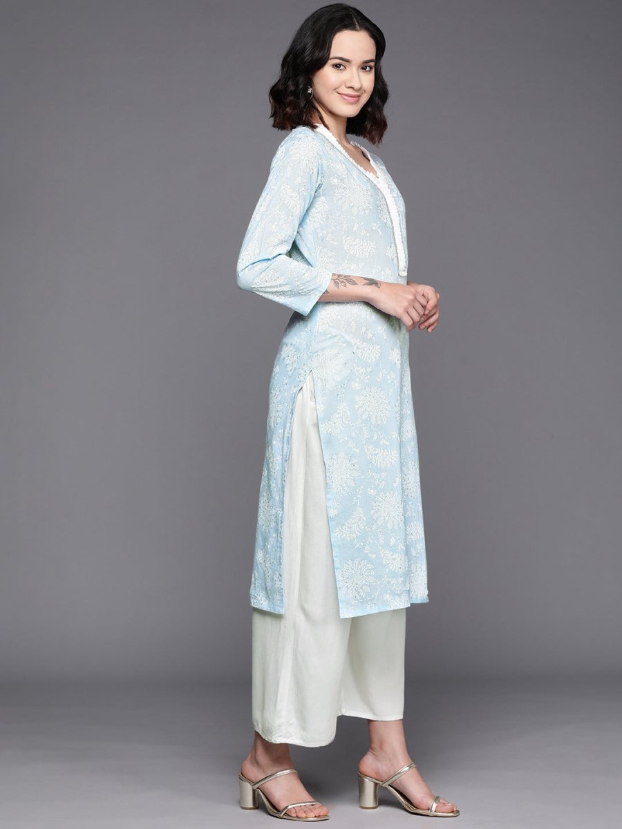 Ahalyaa Floral Printed Zari Pure Cotton Kurta | Grocsy