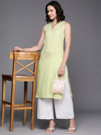 Ahalyaa Women Striped Gotta Patti Pastel Pure Cotton Kurta | Grocsy