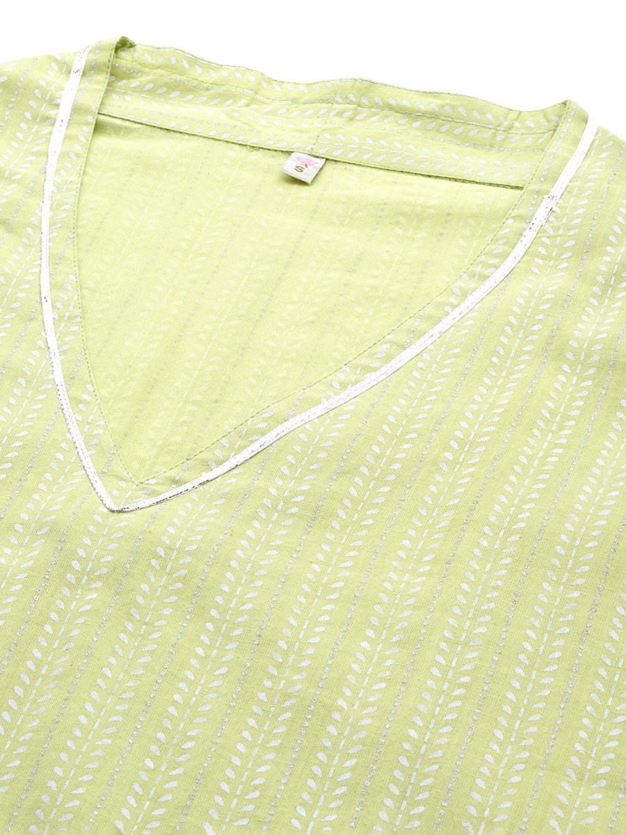 Ahalyaa Women Striped Gotta Patti Pastel Pure Cotton Kurta | Grocsy